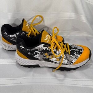 BoomBah Digi Camo Baseball Cleats Black White Gold Men's Size 9.5